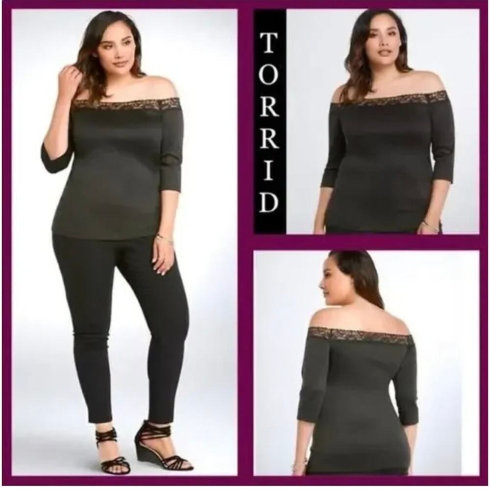 Torrid black lace trimmed‎ yoke off the shoulder blouse shirt plus size 4X